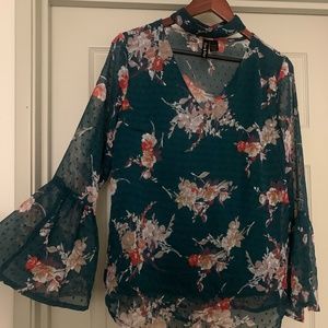 Emerald green bell sleeve top